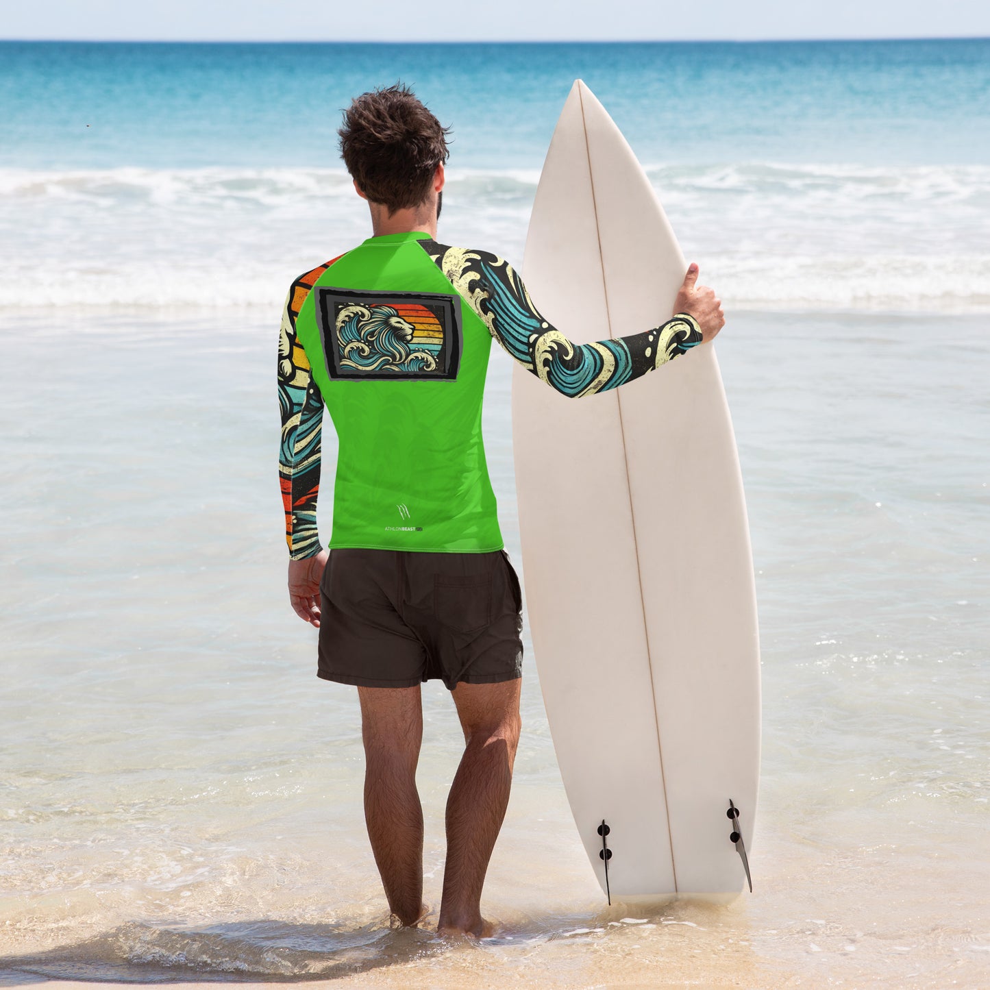 Lion Sleeve Harlequin Green Men's Rash Guard