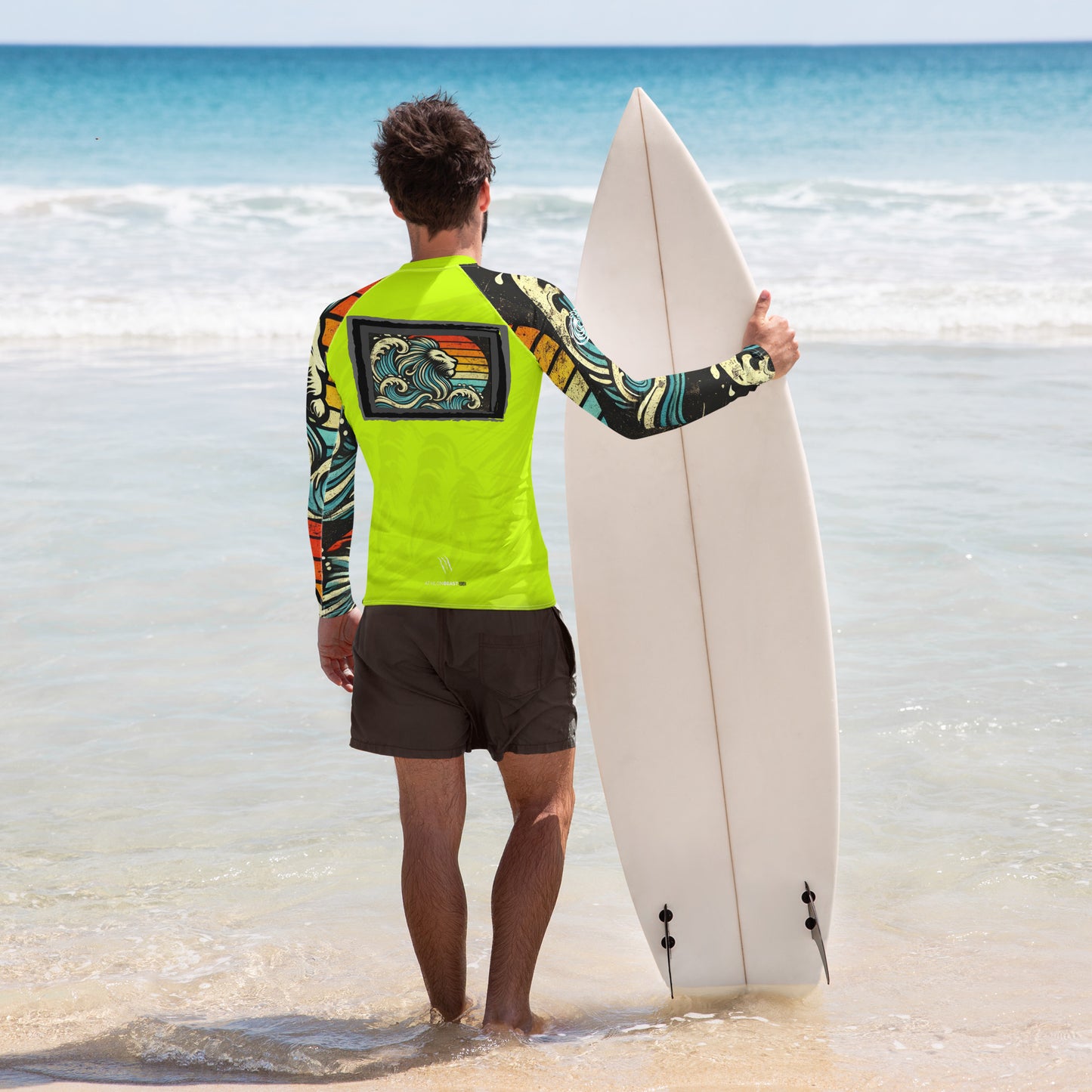 LION Sleeve Florescent Yellow Men's Rash Guard
