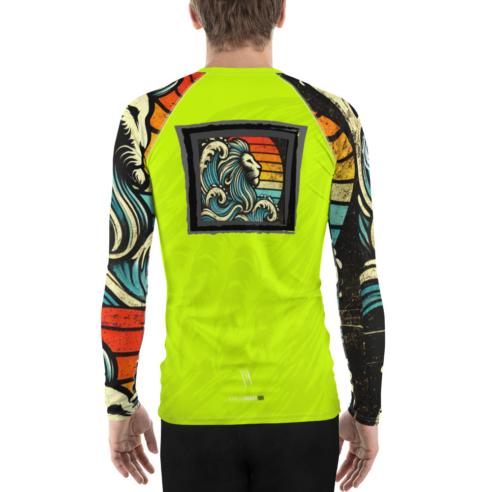 LION Sleeve Florescent Yellow Men's Rash Guard
