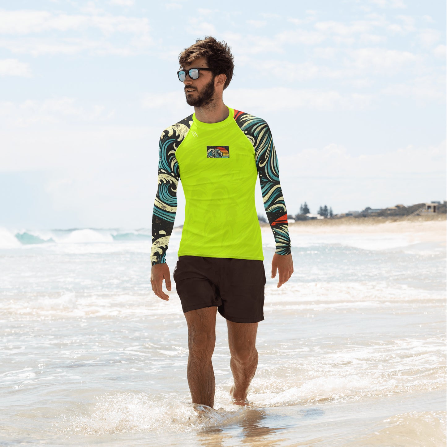 LION Sleeve Florescent Yellow Men's Rash Guard