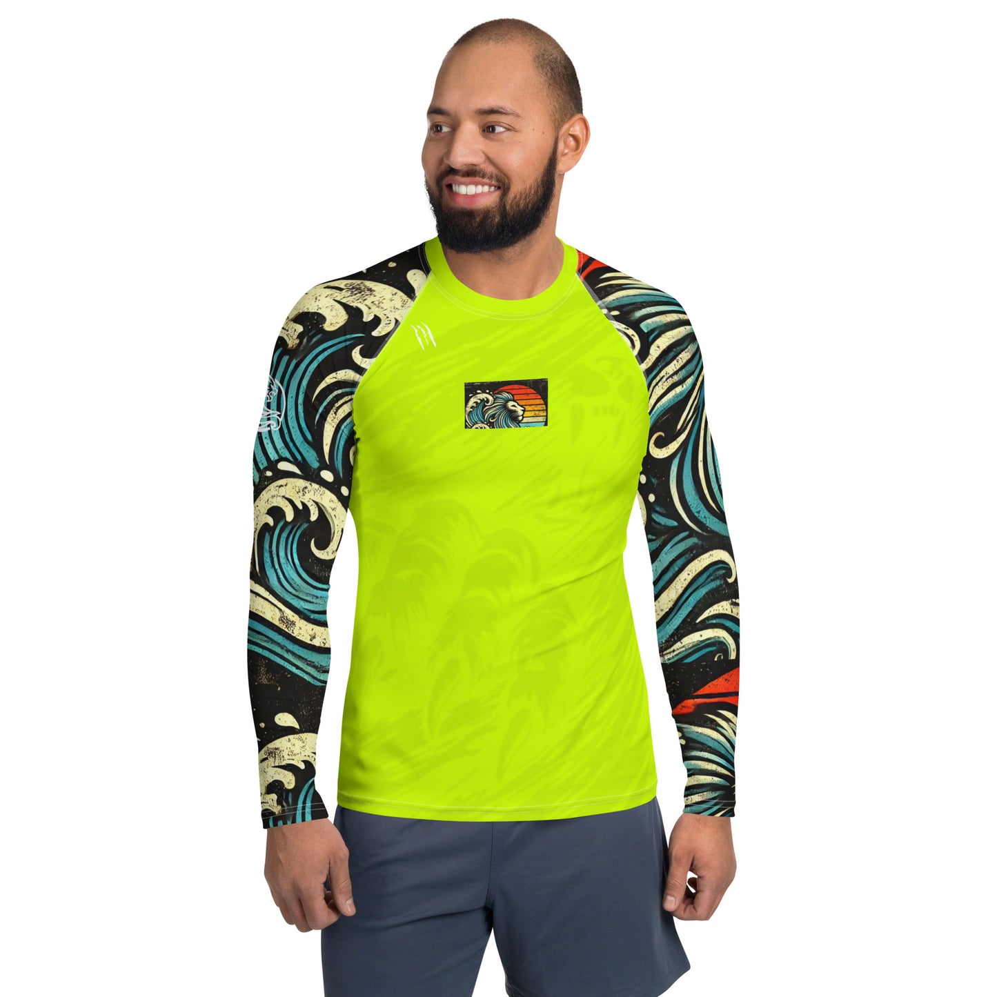LION Sleeve Florescent Yellow Men's Rash Guard