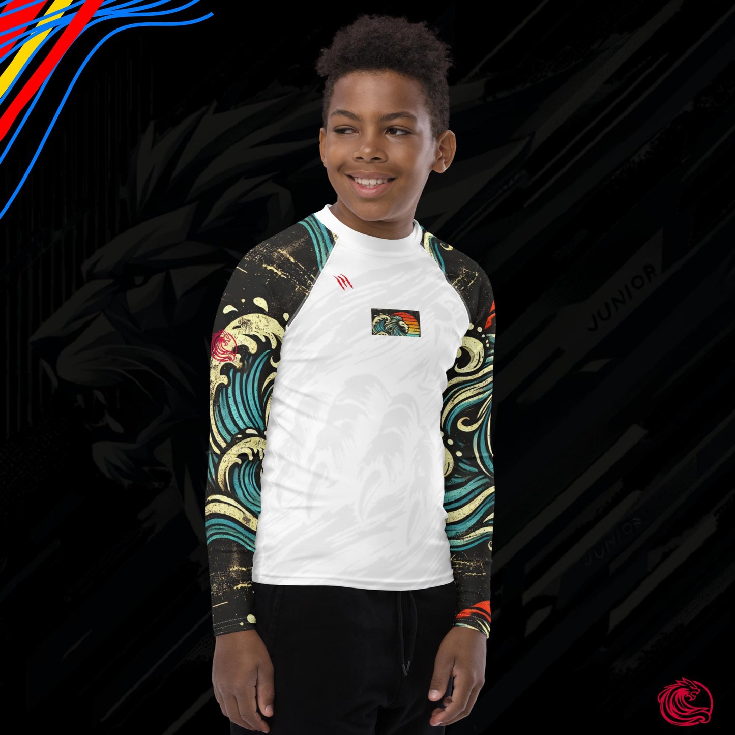 LION Sleeve White Youth Rash Guard – UPF 50+ Sun Protection for Active Kids