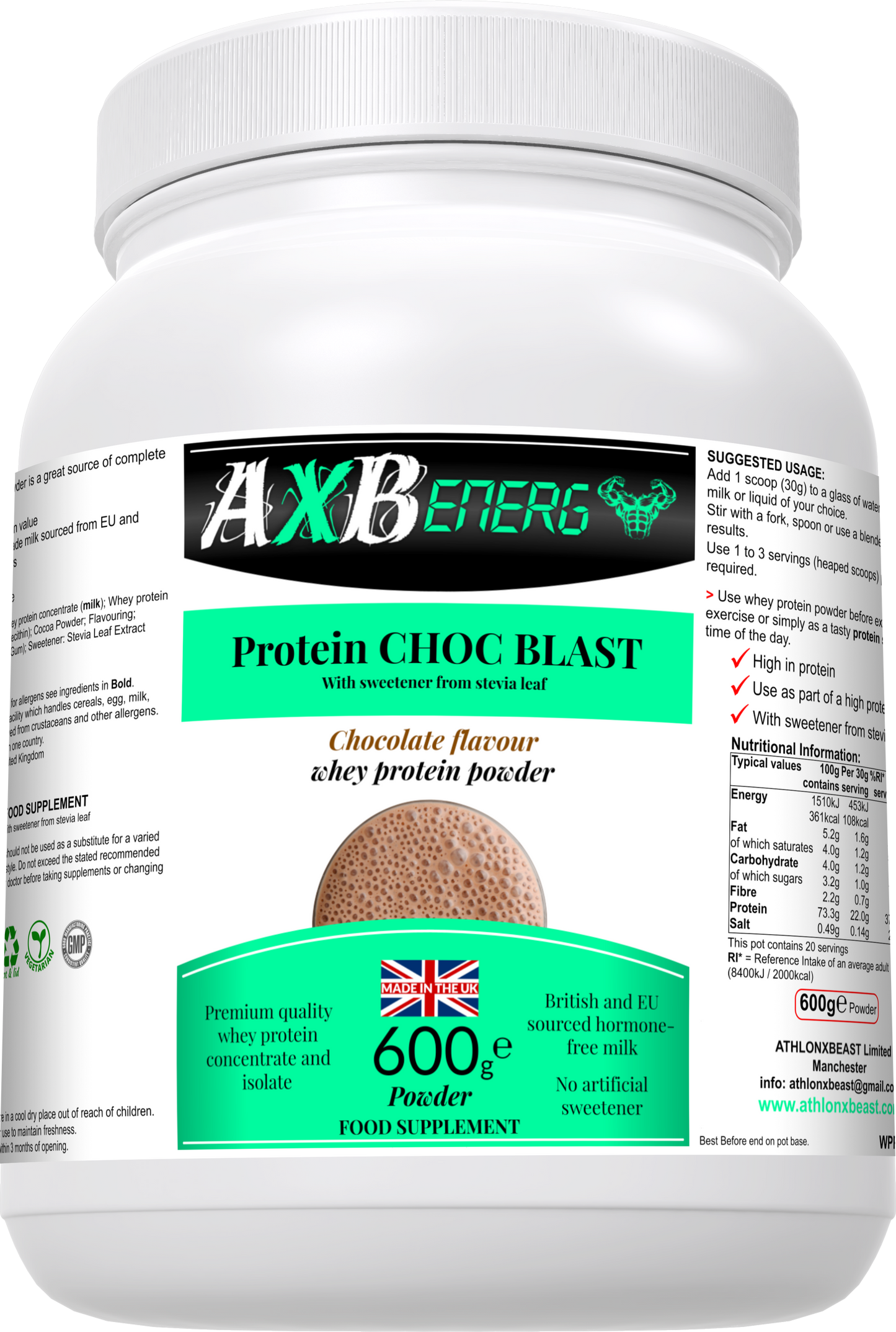 2 Month Supply of AXB Energy Chocolate Protein Powder - The Gym Protein Supply Drop for Optimal Workout Recovery and Performance"