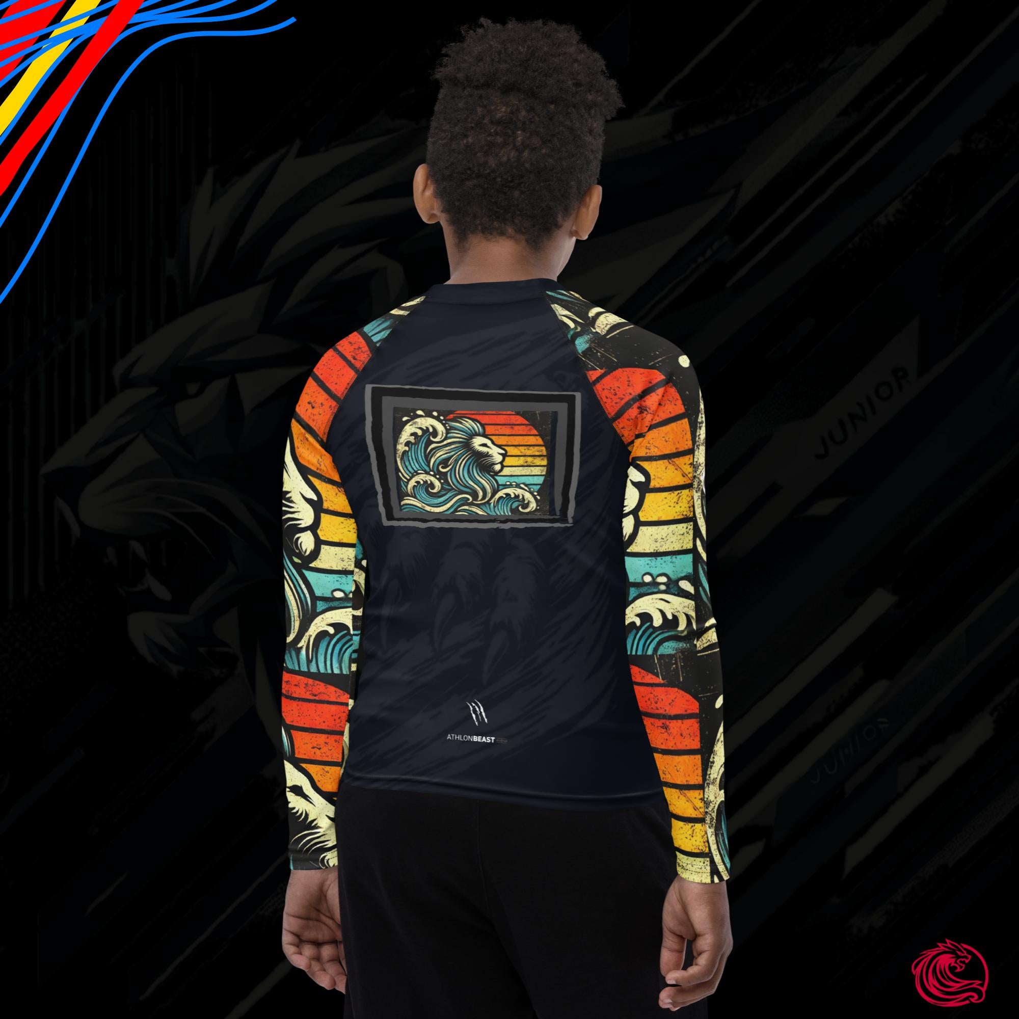 LION Midnight Black Youth Rash Guard – UPF 50+ with Vibrant Sleeves fo ...