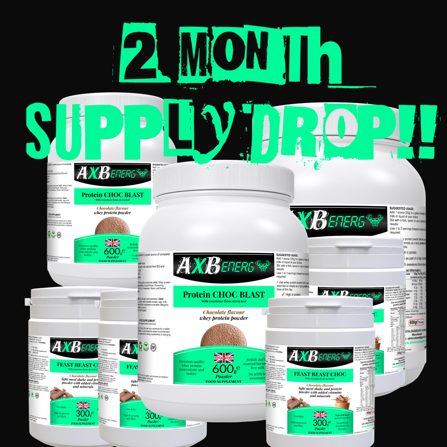 2 Month Supply of AXB Energy Chocolate Protein Powder for Optimal Workout Recovery and Performance - The Ultimate Gym Protein Supply Drop