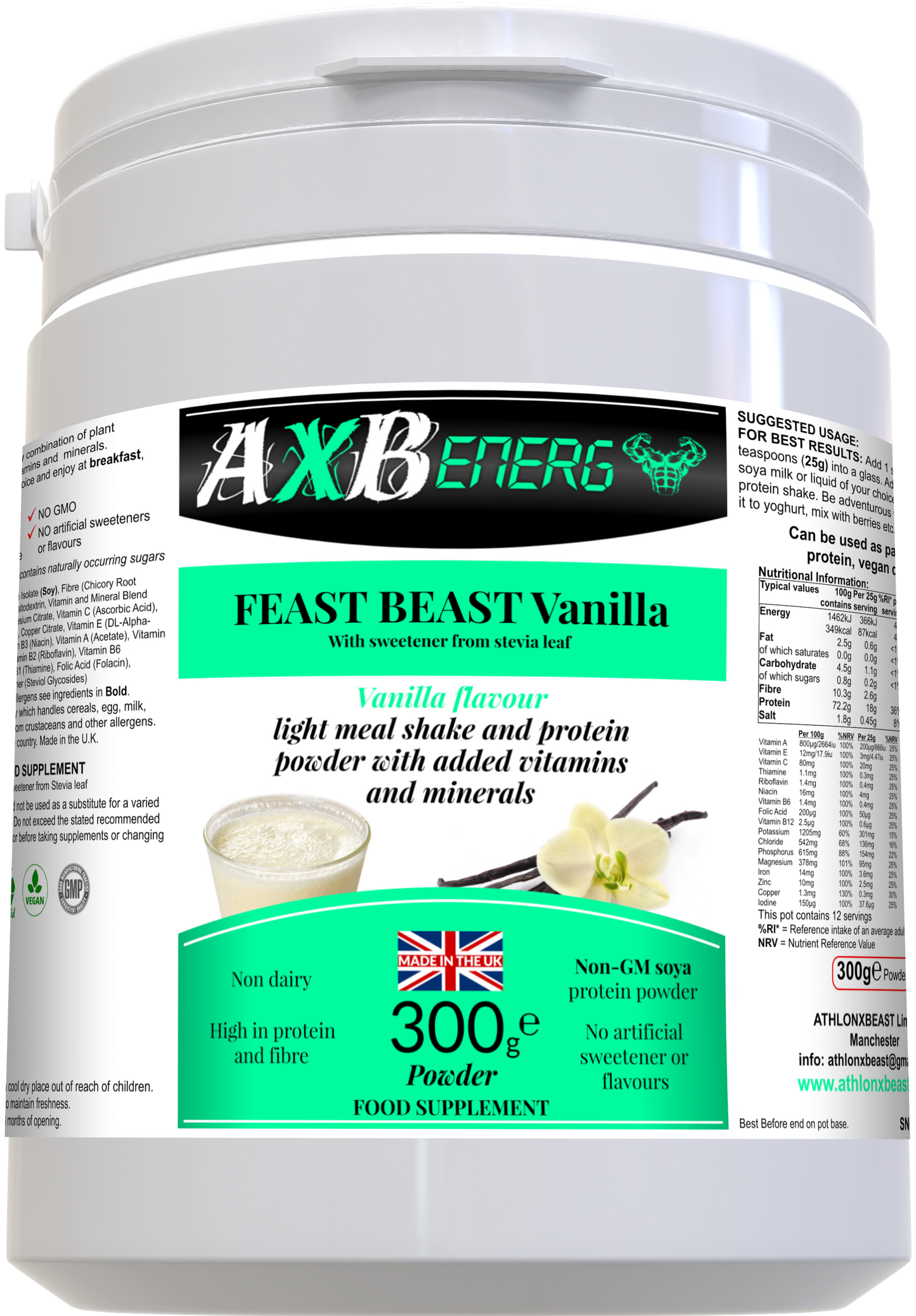 2 Month Supply of AXB Energy Vanilla Protein Powder for Optimal Workout Recovery and Performance - The Ultimate Gym Protein Supply Drop
