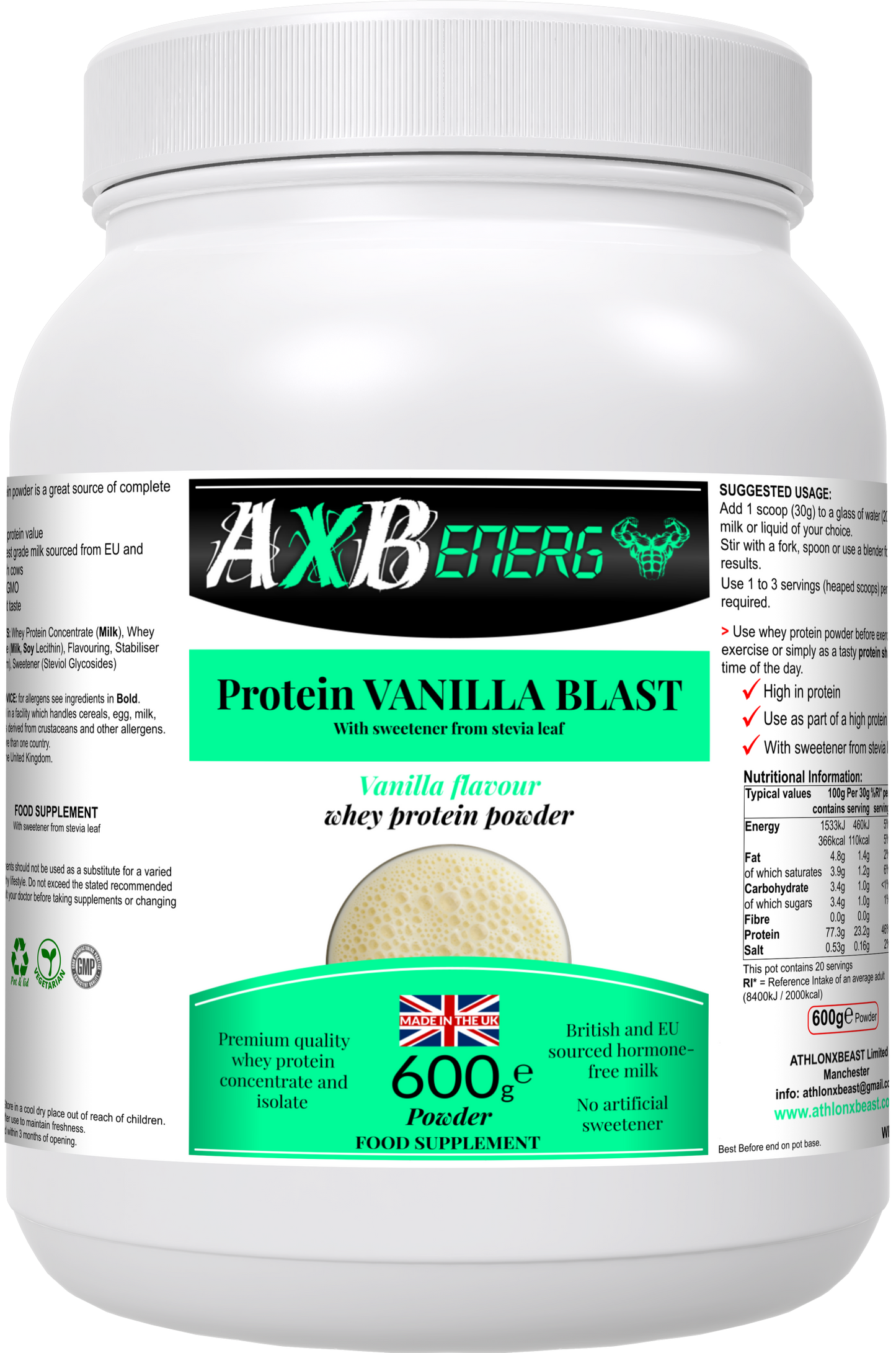2 Month Supply of AXB Energy Vanilla Protein Powder for Optimal Workout Recovery and Performance - The Ultimate Gym Protein Supply Drop